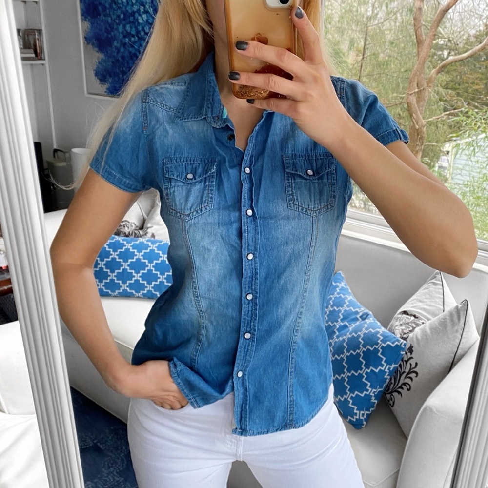💙 SUBLEVEL BLUE WASH SHORT SLEEVE DENIM TOP!